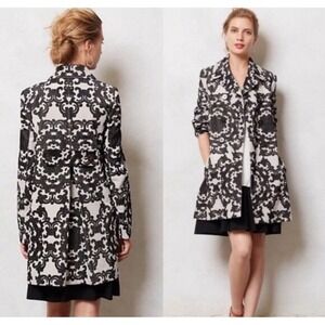 Anthropologie Leifnotes Damask Peacoat Swing Coat Boho Trench Jacket Sz 4 Small